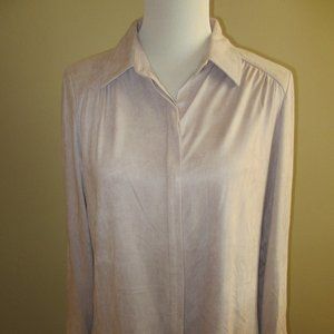CHICO'S PALE PINK LONG SLEEVE BUTTON FRONT SUEDE STYLE FABRIC BLOUSE, TOP